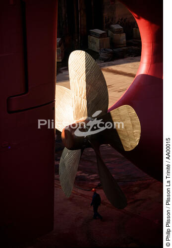 Hélice de cargo en réparation à Brest (Finistère, 29) - © Philip Plisson / Plisson La Trinité / AA00015 - Photo Galleries - Shipyards