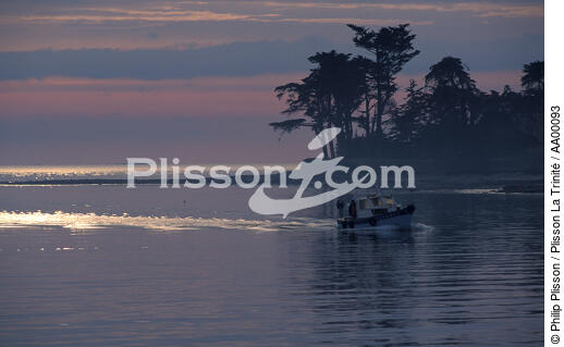 Retour d'un petit bateau de pêche à Loctudy (Finistère, 29). - © Philip Plisson / Plisson La Trinité / AA00093 - Nos reportages photos - Mer calme