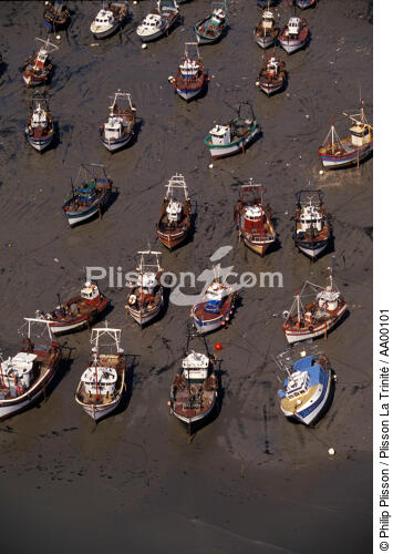 Des bateaux de pêche échoués à marée basse à Erquy. - © Philip Plisson / Plisson La Trinité / AA00101 - Photo Galleries - Fishing vessel