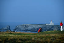 L'anse de Ster Woen avec son golf. © Philip Plisson / Plisson La Trinité / AA00307 - Nos reportages photos - Bretagne