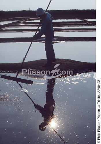Paludier ramassant le sel. - © Philip Plisson / Plisson La Trinité / AA00422 - Nos reportages photos - Site [44]