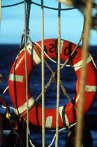 Bouée de sauvetage sur le HMS Rose. © Philip Plisson / Plisson La Trinité / AA00555 - Photo Galleries - Boat