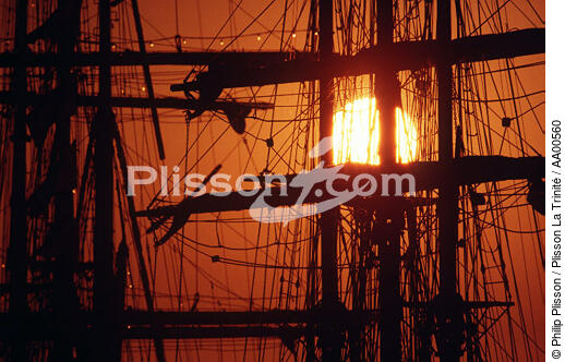 Coucher de soleil sur la mâture du HMS Rose. - © Philip Plisson / Plisson La Trinité / AA00560 - Nos reportages photos - Vue non aérienne