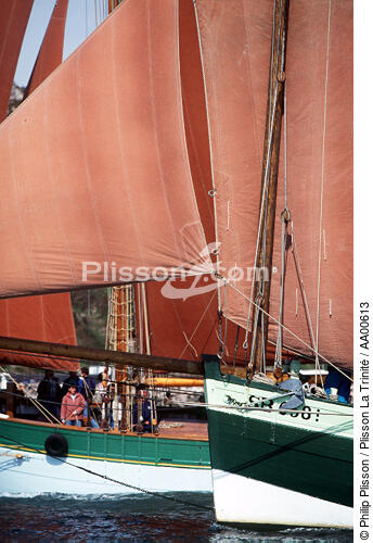 Sloup langoustier et lougre bord à bord. - © Philip Plisson / Plisson La Trinité / AA00613 - Nos reportages photos - Vieux gréement