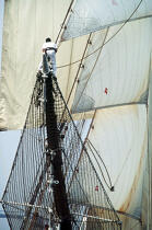 Equipier sur une vergue de l'Esmeralda. © Philip Plisson / Plisson La Trinité / AA00843 - Photo Galleries - Four masts