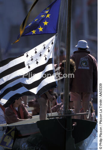 On hisse les pavillons en arrivant au port - © Philip Plisson / Plisson La Trinité / AA03339 - Nos reportages photos - Les grands rassemblements de Brest
