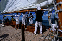 L'équipage de la voilure. © Philip Plisson / Plisson La Trinité / AA04946 - Nos reportages photos - Trois-mâts