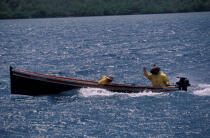 Pêcheurs martiniquais sur leur petite embarcation à moteur © Philip Plisson / Plisson La Trinité / AA05324 - Nos reportages photos - Antilles [Les]