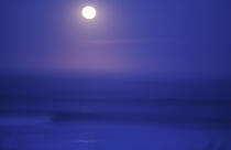 Aquitaine, couché de lune sur la côte, entre le sable des Landes et l'océan Atlantique. © Philip Plisson / Plisson La Trinité / AA06018 - Photo Galleries - Moon
