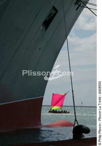 L'étrave du Queen Mary 2 dans le port de Fort-de-France. - © Philip Plisson / Plisson La Trinité / AA08550 - Photo Galleries - Dinghy or small boat with centre-board