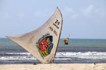 Voile d'une Jangada sur une plage du Ceara. © Philip Plisson / Plisson La Trinité / AA10231 - Nos reportages photos - Voile