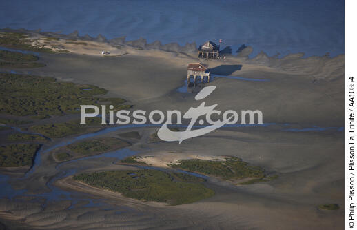 Habitations sur l'Ile aux Oiseaux. - © Philip Plisson / Plisson La Trinité / AA10354 - Nos reportages photos - Marée basse