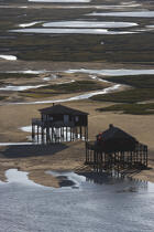 Houses on piles on the island of Oiseaux. © Philip Plisson / Plisson La Trinité / AA10360 - Photo Galleries - Low tide