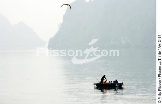 Une vieille femme et sa famille dans une barque dans la baie d'Along. - © Philip Plisson / Plisson La Trinité / AA12464 - Nos reportages photos - La Baie d'Along, Vietnam