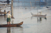 Pêche dans les backwaters.. © Philip Plisson / Plisson La Trinité / AA12585 - Nos reportages photos - La petite pêche au Kerala, Inde du sud