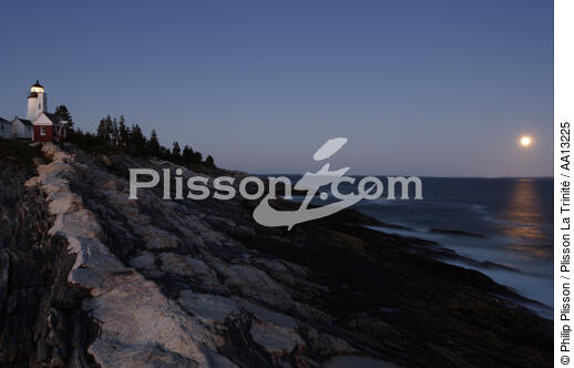 Pemaquid Point Light dans le Maine. - © Philip Plisson / Plisson La Trinité / AA13225 - Nos reportages photos - Pleine lune