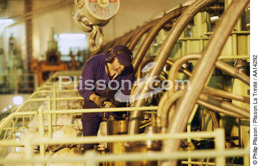 The engine room of a container ship in Shanghai. - © Philip Plisson / Plisson La Trinité / AA14292 - Photo Galleries - Man