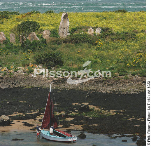 Dériveur devant Er-Lannic. - © Philip Plisson / Plisson La Trinité / AA16923 - Nos reportages photos - Le Morbihan à tire d'ailes Photos de Philip Plisson