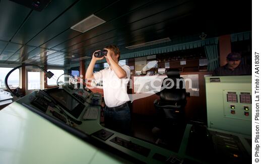 On board a container ship. - © Philip Plisson / Plisson La Trinité / AA18387 - Photo Galleries - Bridge