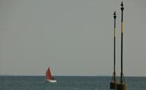 Small sailing boat in front of Chausey. © Philip Plisson / Plisson La Trinité / AA19122 - Photo Galleries - Buoys and beacons