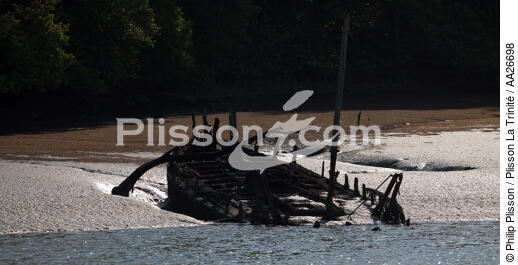 Epave sur le Blavet. - © Philip Plisson / Plisson La Trinité / AA26698 - Nos reportages photos - Cimetière marin