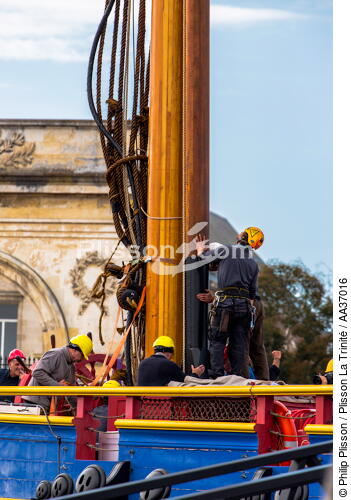 The installation of the masts of the Hermione, Rochefort - © Philip Plisson / Plisson La Trinité / AA37016 - Photo Galleries - Elements of boat
