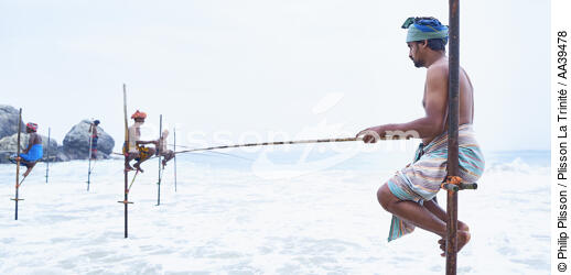 Pêcheurs sur échasse au Sri Lanka - © Philip Plisson / Plisson La Trinité / AA39478 - Nos reportages photos - Vue non aérienne