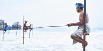 © Philip Plisson / Plisson La Trinité / AA39478 Pêcheurs sur échasse au Sri Lanka - Nos reportages photos - Couleur