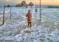© Philip Plisson / Plisson La Trinité / AA39507 Pêcheurs sur échasse au Sri Lanka - Nos reportages photos - Horizontal