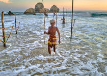© Philip Plisson / Plisson La Trinité / AA39510 Fishermen on a stick in Sri Lanka - Photo Galleries - Foreign country