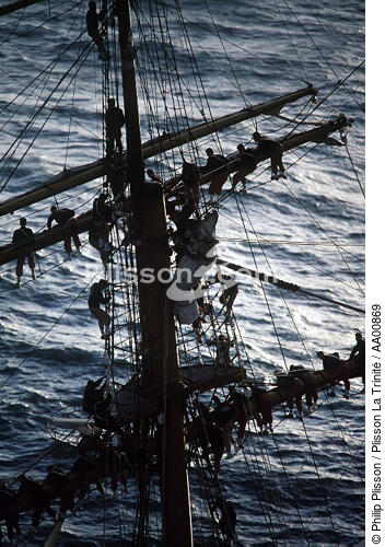 Officers sur les vergues. - © Philip Plisson / Plisson La Trinité / AA00869 - Photo Galleries - Four masts