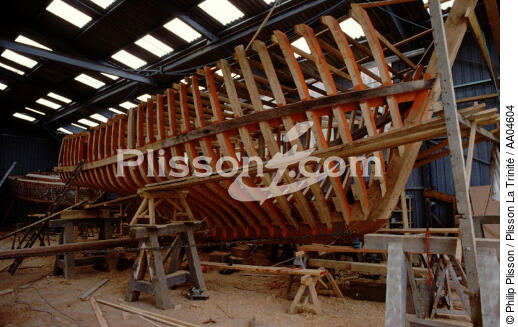 Bateau en construction au Guip. - © Philip Plisson / Plisson La Trinité / AA04604 - Nos reportages photos - Moines [Ile aux]
