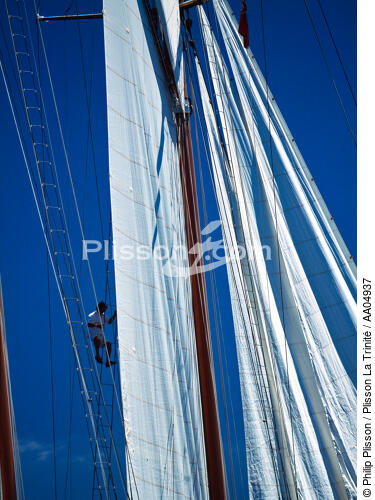 Equipier dans la mature. - © Philip Plisson / Plisson La Trinité / AA04937 - Photo Galleries - Masts