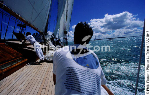 L'équipage sur le pont. - © Philip Plisson / Plisson La Trinité / AA04947 - Photo Galleries - Three-masted schooner