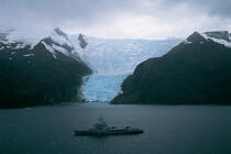 The Jeanne in front the most spectacular Icefall of Patagonia channels. © Philip Plisson / Plisson La Trinité / AA06084 - Photo Galleries - The Navy