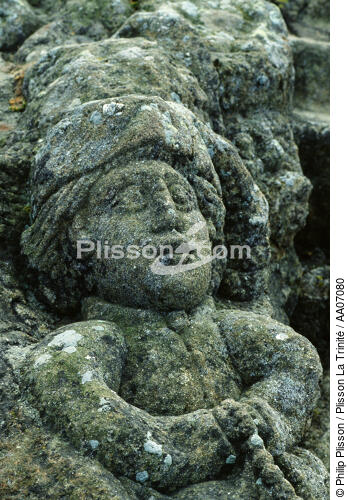 Personnage sculpté dans la roche. - © Philip Plisson / Plisson La Trinité / AA07080 - Nos reportages photos - Rocher