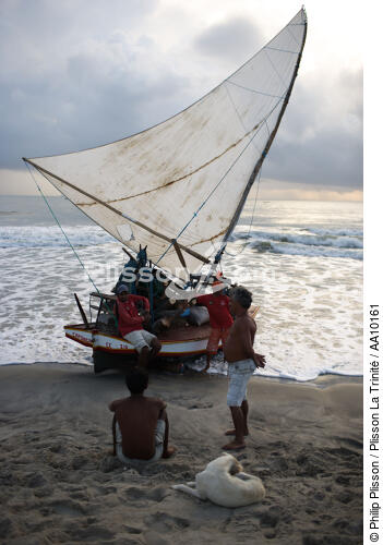 Brazilian fishermen at rest on a beach of Caponga. - © Philip Plisson / Plisson La Trinité / AA10161 - Photo Galleries - Dog