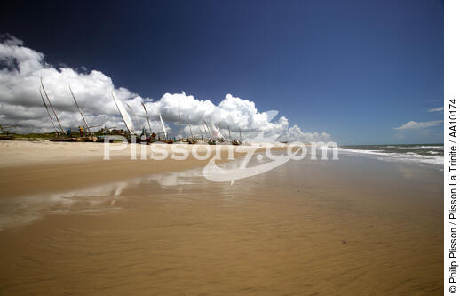 Jangadas sur une plage du Ceara. - © Philip Plisson / Plisson La Trinité / AA10174 - Nos reportages photos - Nuage