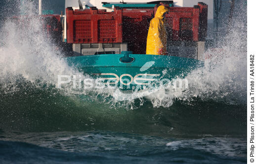 25 knots of wind. The barge on the swell. - © Philip Plisson / Plisson La Trinité / AA18482 - Photo Galleries - Oyster Farming