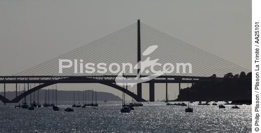 En remontant l'Elorn. - © Philip Plisson / Plisson La Trinité / AA25101 - Nos reportages photos - Pont suspendu
