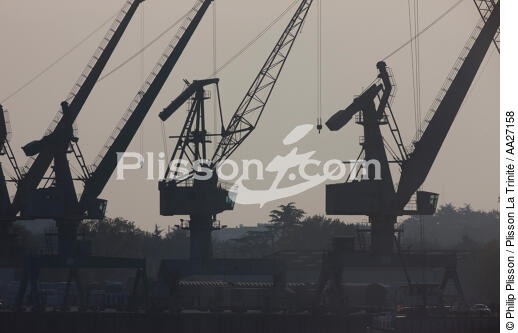Cranes on the quays of Nantes - © Philip Plisson / Plisson La Trinité / AA27158 - Photo Galleries - Backlit