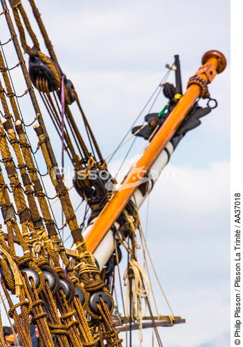 La pose de la mâture de l'Hermione à rochefort - © Philip Plisson / Plisson La Trinité / AA37018 - Nos reportages photos - Elément d'un bateau
