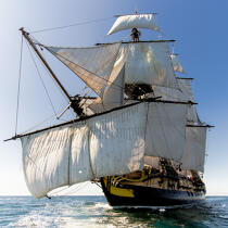 © Philip Plisson / Plisson La Trinité / AA38639 L'Hermione en navigation - Nos reportages photos - Grand voilier