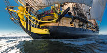 © Philip Plisson / Plisson La Trinité / AA38665 L'Hermione en navigation - Nos reportages photos - Grand voilier