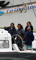 © Philip Plisson / Plisson La Trinité / AA39410 Olivier de Kersauzon and Marie Tabarly on Géronimo sailboat - Photo Galleries - Personality